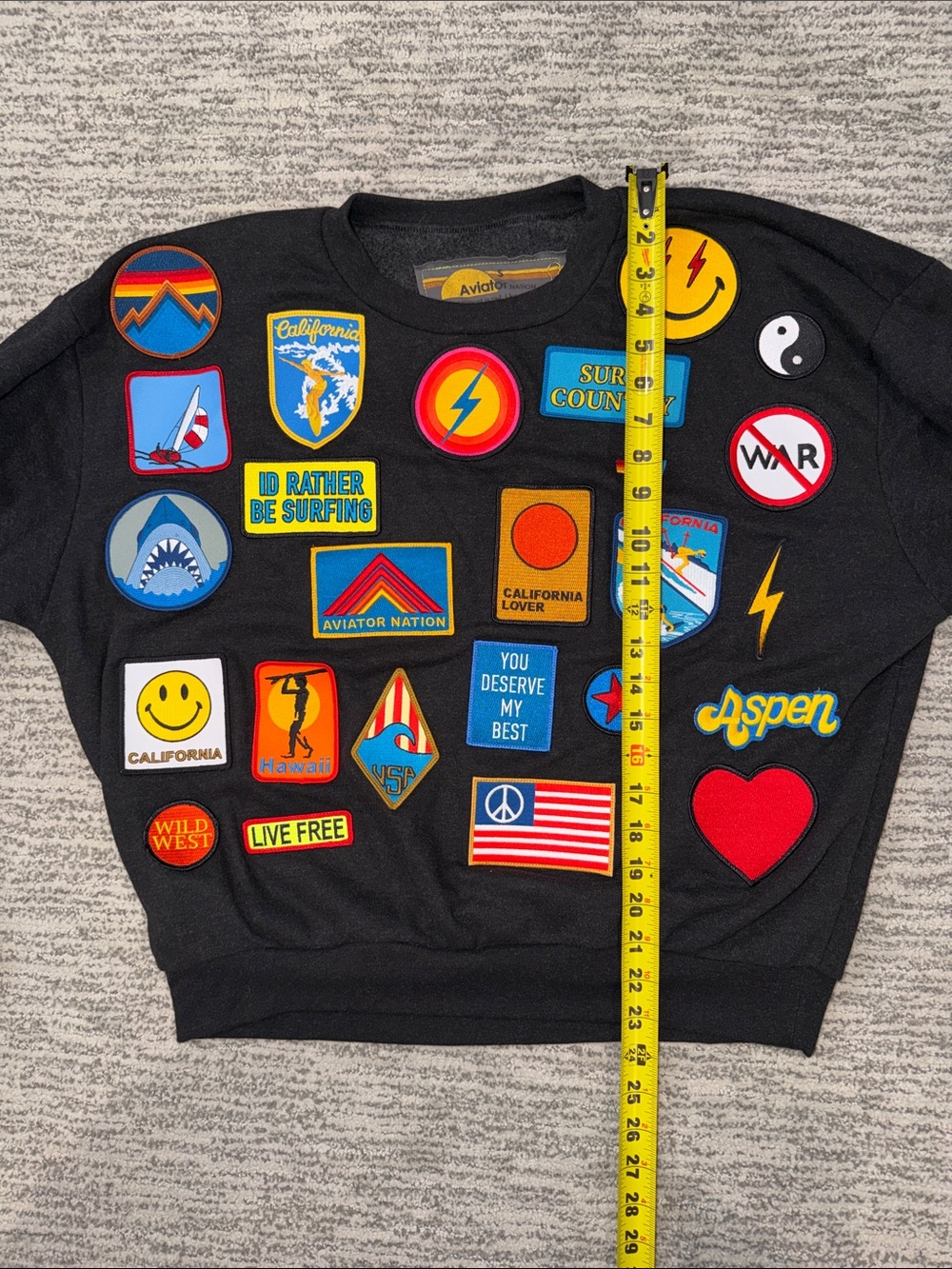 New Aviator Nation VINTAGE PATCH RELAXED CREW SWEATSHIRT -BLACK Small - Picture 7 of 10
